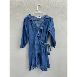 Speed Control New York Womens Dress Size Large Chambray Faux Wrap Ruffled